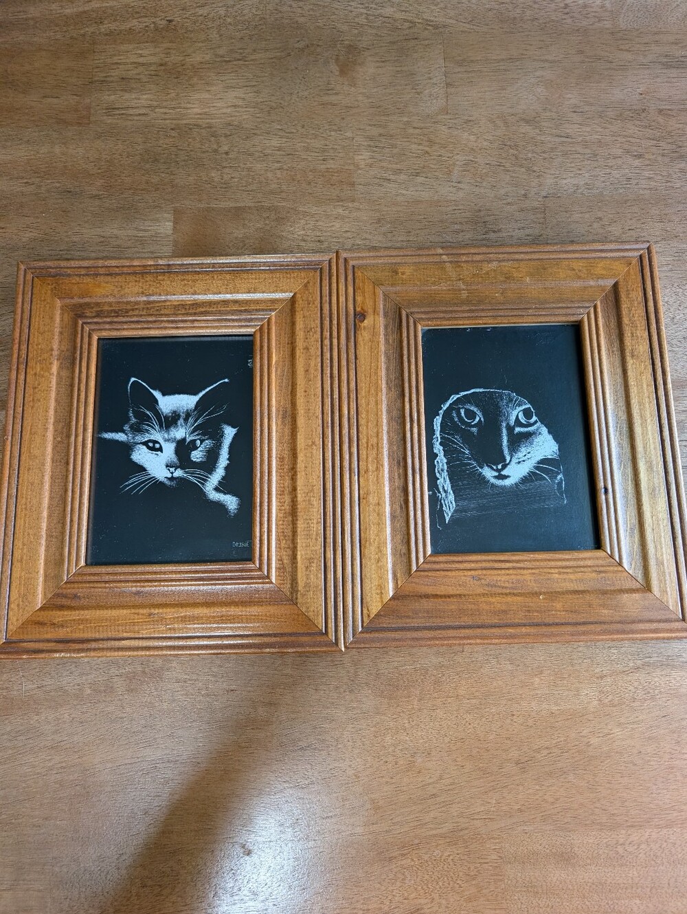 Two Vintage Droguett Cat Art Prints Framed  "Cleopatra's Cat" & "Cat and Mouse"